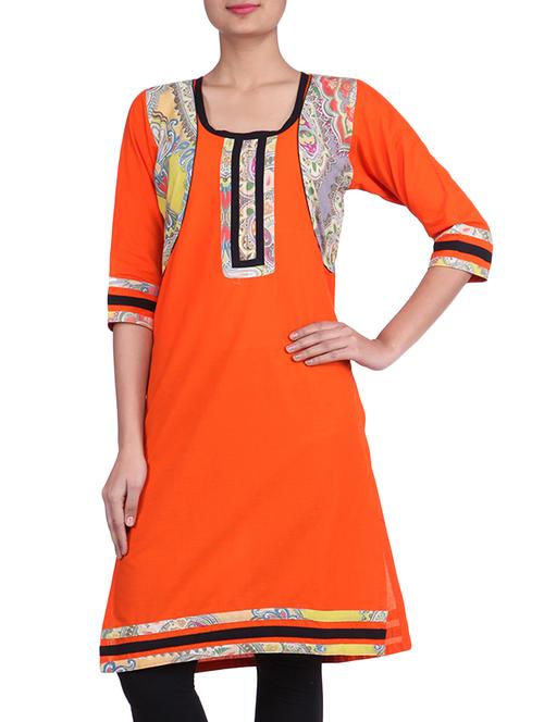 orange cotton printed kurti - 9741983 - Very Small Image - 1