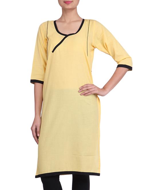 plain yellow cotton kurti - 9741985 - Very Small Image - 1