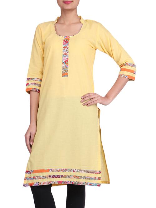 lemon yellow cotton kurti - 9741988 - Very Small Image - 1