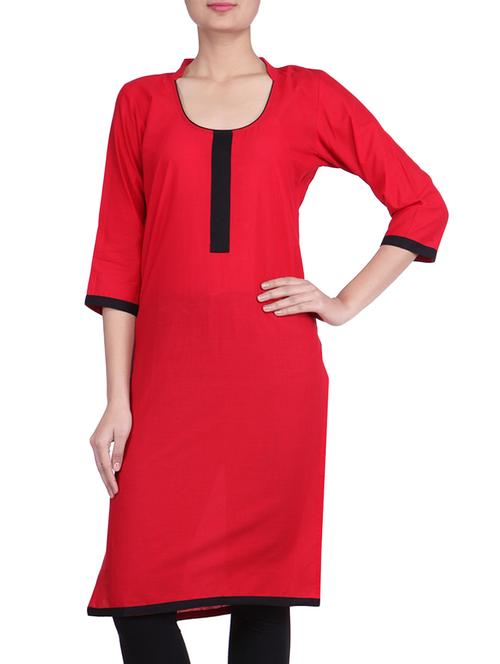 red cotton straight kurta - 9741997 - Very Small Image - 1