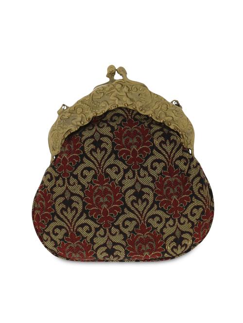 maroon jacquard brocade potli clutch - 9742093 - Very Small Image - 1