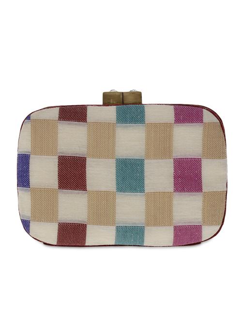multicolored checkered raw silk and brocade clutch - 9742109 - Very Small Image - 1