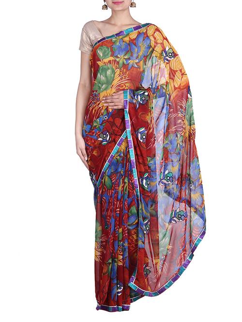 multicolour georgette saree - 9742668 - Very Small Image - 1