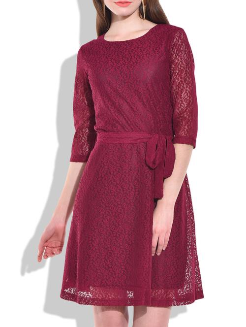 a-line laced belted dress - 9743732 - Very Small Image - 1