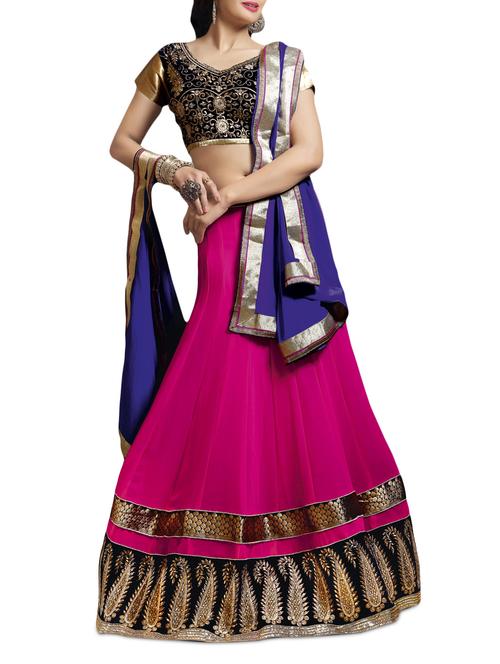 magenta embroidered georgette lehenga with nazmin dupatta - 9744016 - Very Small Image - 1