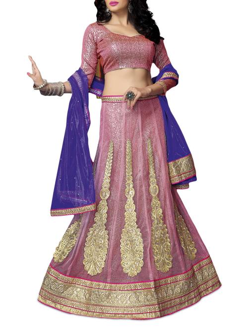 pink embroidered net lehenga set - 9744019 - Very Small Image - 1