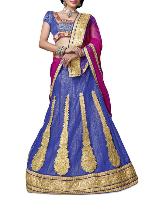 royal blue embroidered net lehenga set - 9744021 - Very Small Image - 1