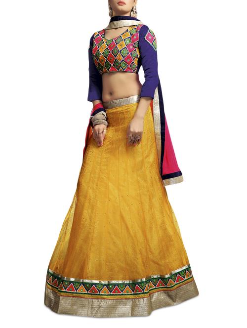 yellow embroidered net lehenga with nazmin dupatta - 9744032 - Very Small Image - 1
