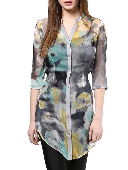 multicoloured color printed chiffon tunic - 9750605 - Very Small Image - 1