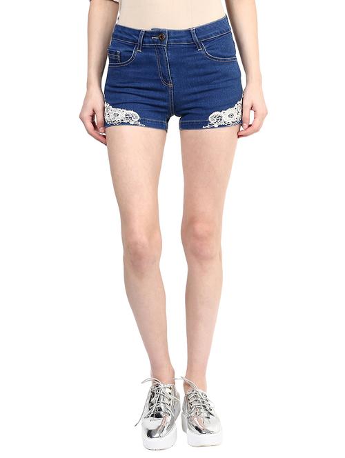 the vanca dark blue lace detailed denim shorts - 9750675 - Very Small Image - 1