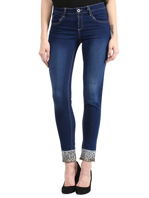 the vanca dark blue stonewashed and embellished denim jeans - 9750678 - Very Small Image - 1