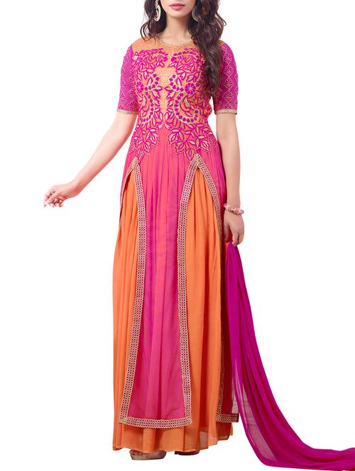 pink and orange embroidered unstitched suit set - 9751793 - Very Small Image - 1