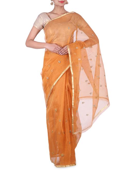 mustard net saree - 9755249 - Very Small Image - 1