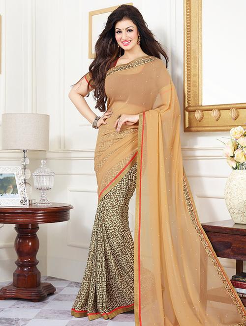 dusty orange georgette saree - 9756072 - Very Small Image - 1