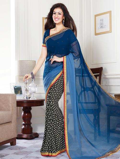 dark blue georgette saree - 9756073 - Very Small Image - 1