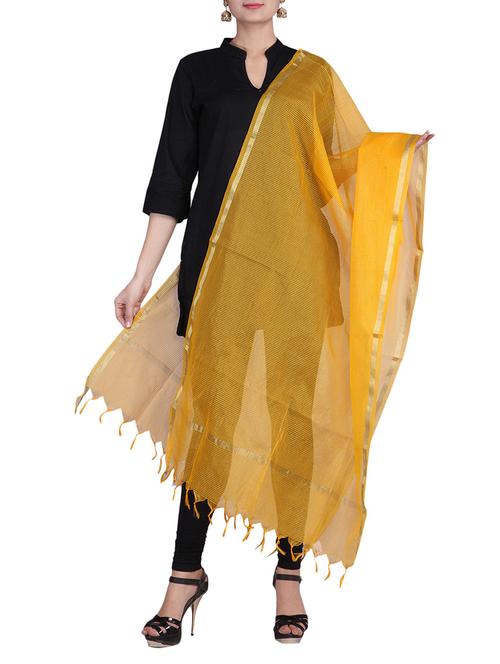 yellow kota doria silk dupatta - 9761382 - Very Small Image - 1