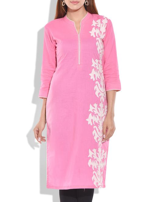 pink color cotton kurta - 9761488 - Very Small Image - 1
