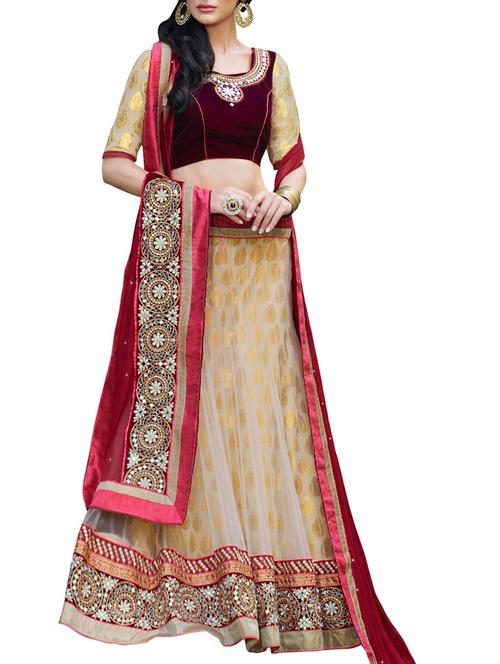 beige and gold embellished lehenga set - 9762715 - Very Small Image - 1