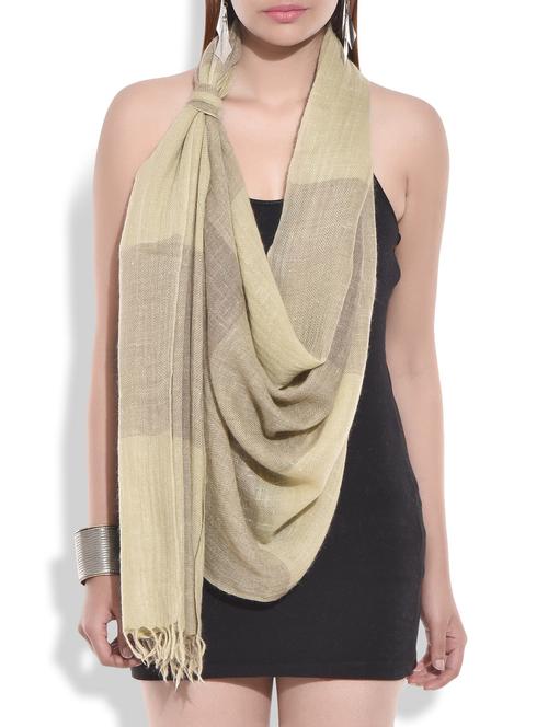 olive fringed woollen dupatta - 9763885 - Very Small Image - 1