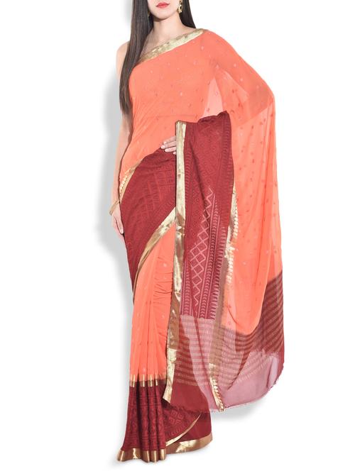 orange embroidered georgette saree - 9763919 - Very Small Image - 1