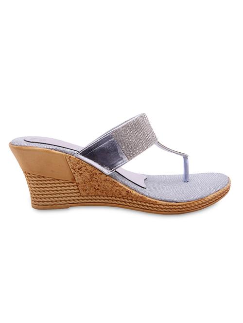 silver colour leatherette wedges - 9764272 - Very Small Image - 1