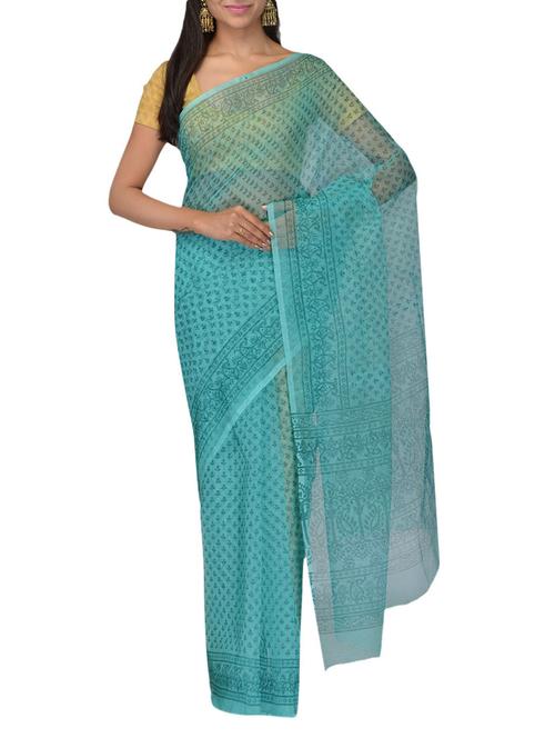 sea green supernet printed saree - 9771083 - Very Small Image - 1