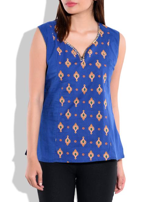 blue cambricshort kurti - 9771442 - Very Small Image - 1