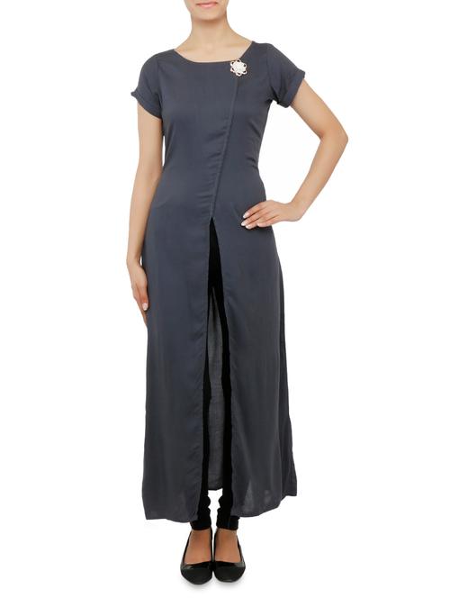 plain dark grey modal kurta - 9771512 - Very Small Image - 1