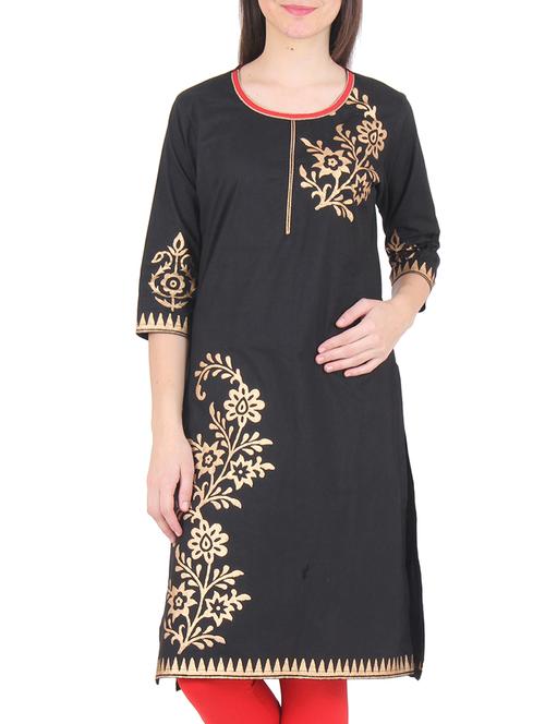 black cotton kurta - 9771666 - Very Small Image - 1