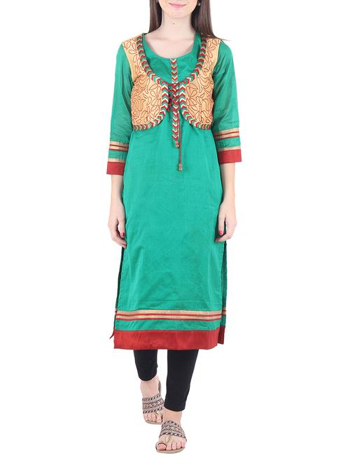 green chanderi silk kurta - 9771692 - Very Small Image - 1