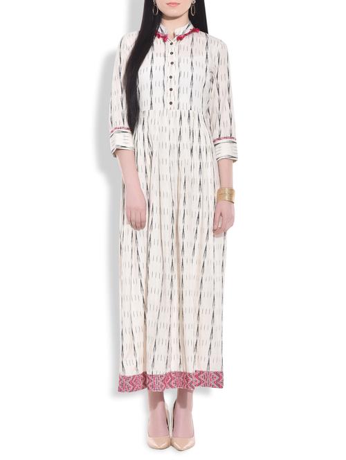 cream ikat linen maxi dress - 9772873 - Very Small Image - 1