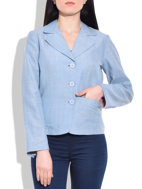 blue linen plain blazer - 9773925 - Very Small Image - 1