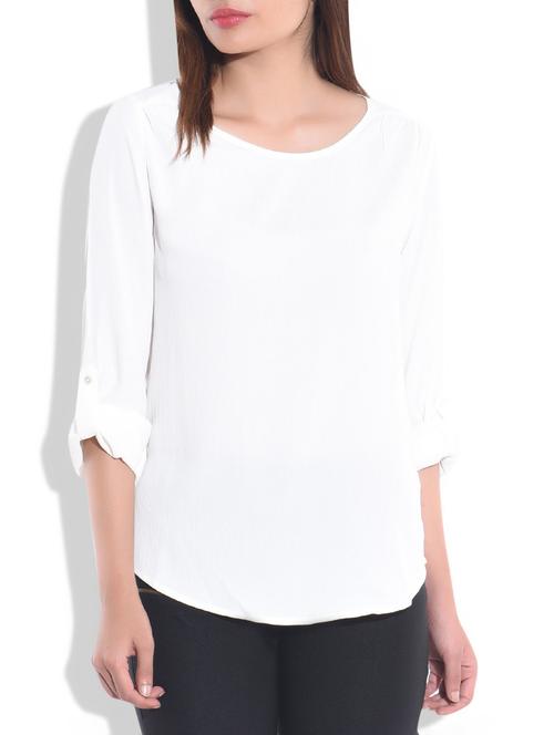 white poly crepe plain top - 9775766 - Very Small Image - 1