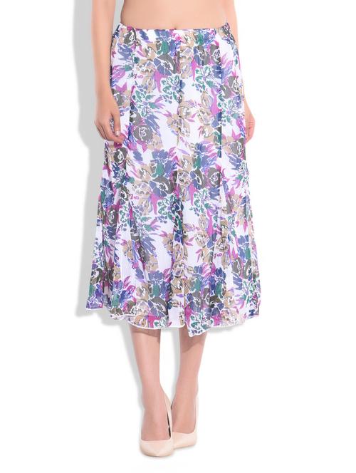 multicolor poly chiffon printed flared skirt - 9775768 - Very Small Image - 1