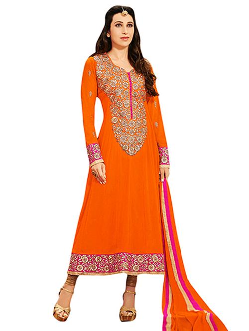 orange embroidered unstitched suit set - 9776161 - Very Small Image - 1
