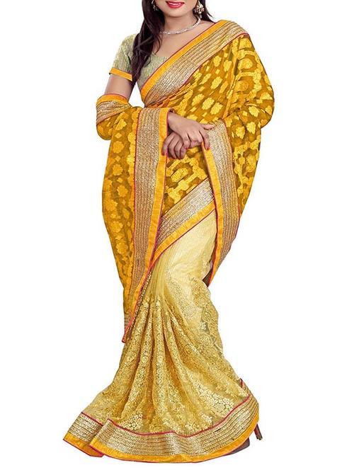 yellow viscose net saree - 9777893 - Very Small Image - 1