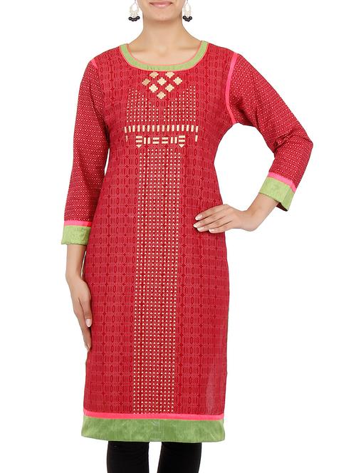 red cotton kurta - 9778196 - Very Small Image - 1