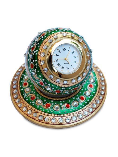 handicrafts paradise marble clock with meena work on round base - 9779013 - Very Small Image - 1
