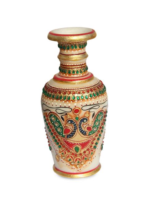 marble flower vase pot peacock motif intricate stone work - 9779197 - Very Small Image - 1