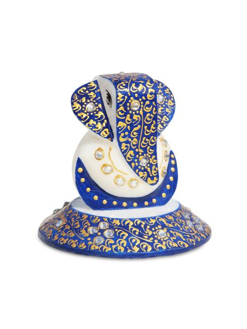 marble oval shaped chowki ganesha in blue color - 9779207 - Very Small Image - 1