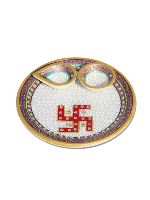 handicrafts paradise marble divine pooja/puja thali hpmr15081 - 9779228 - Very Small Image - 1