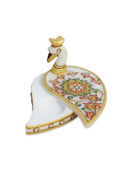 handicrafts paradise marble peacock roli tika holder emboss design hpmr15092 - 9779238 - Very Small Image - 1