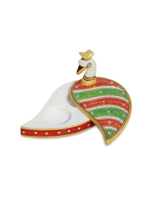 handicrafts paradise marble peacock roli tika holder in red nd green color hpmr15093 - 9779239 - Very Small Image - 1