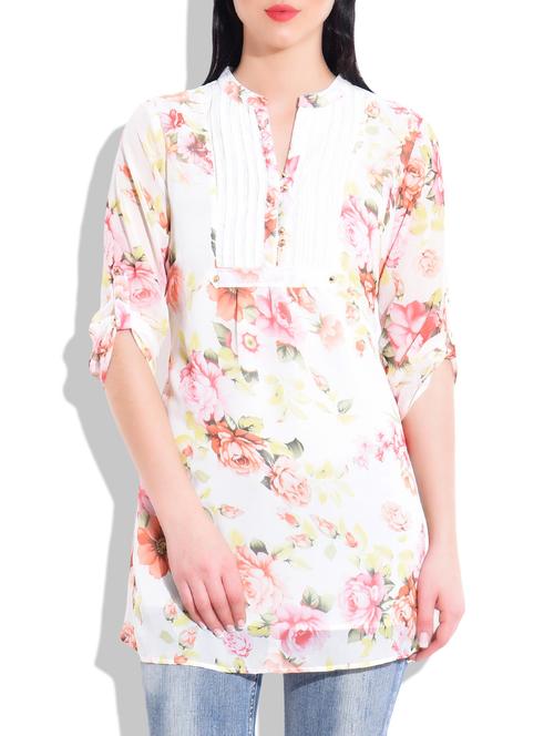 white poly georgette top - 9783678 - Very Small Image - 1