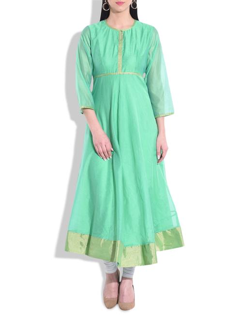 green chanderi silk a-line kurta - 9784156 - Very Small Image - 1