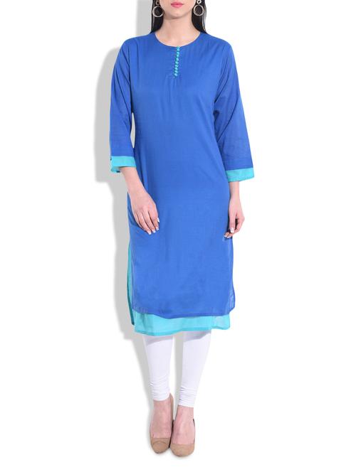 blue cotton plain kurta - 9784159 - Very Small Image - 1