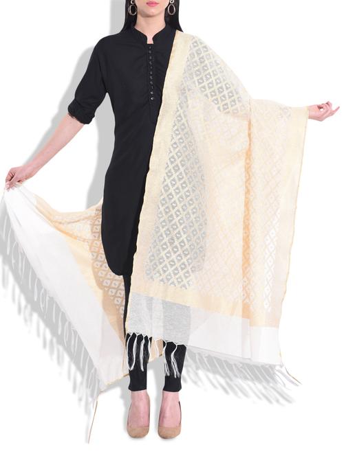 beige banarasi net brocade dupatta - 9784172 - Very Small Image - 1