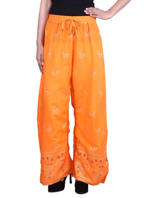 orange rayon gold print palazzo - 9784809 - Very Small Image - 1