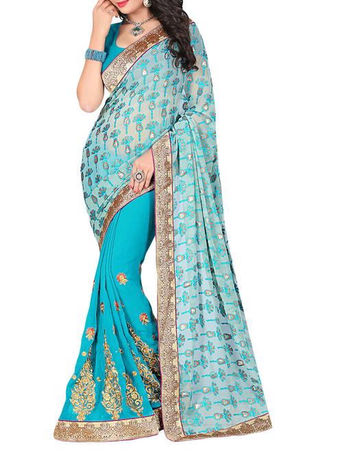 light blue georgette embroidered saree with blouse - 9787301 - Very Small Image - 1