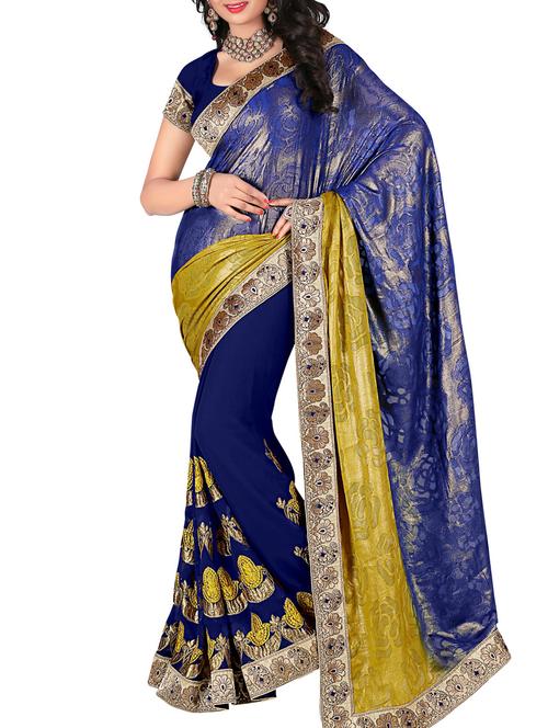 dark blue georgette embroidered saree - 9787305 - Very Small Image - 1